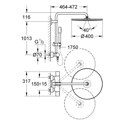 GROHE 27174001 - Dušisüsteem RAINSHOWER SYSTEM 400 450 mm läikiv kroom