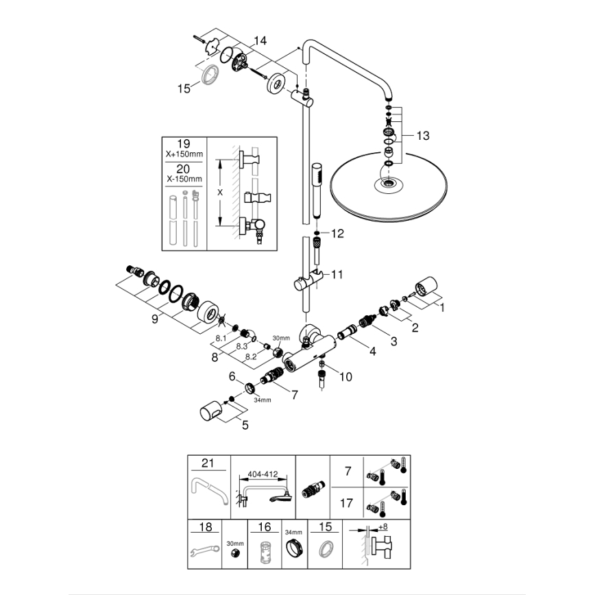 GROHE 27174001 - RAINSHOWER SYSTEM 400 dušisüsteem, 450 mm, läikiv kroom