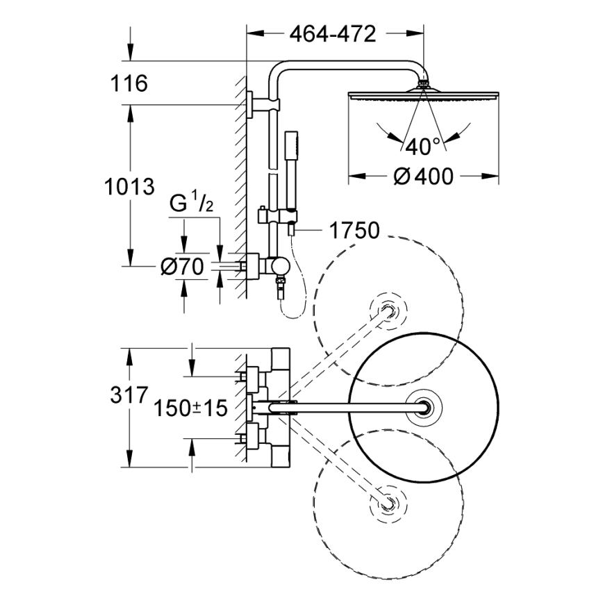 GROHE 27174001 - RAINSHOWER SYSTEM 400 dušisüsteem, 450 mm, läikiv kroom