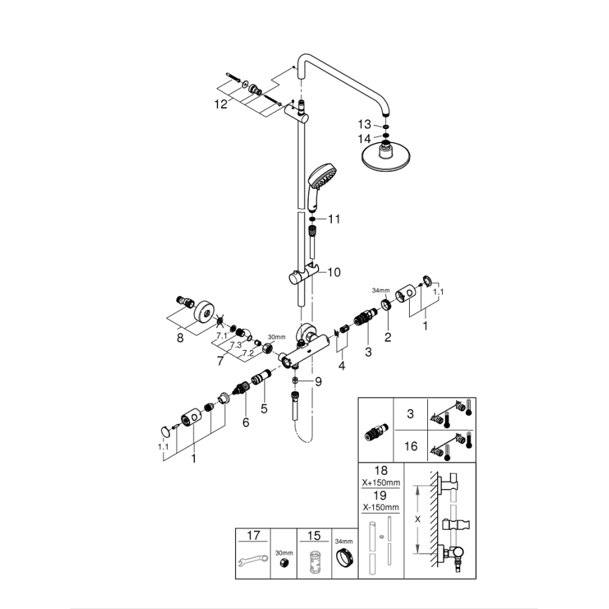 GROHE 27922000 - Dušisüsteem TEMPESTA COSMOPOLITAN 160 mm läikiv kroom