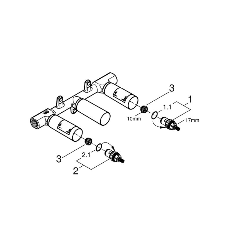 GROHE 29025002 -universaalne seinasisene korpus kolmeaugulise valamu segisti jaoks messing