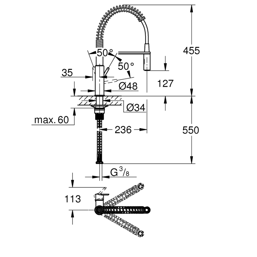 GROHE 30361000 - Valamusegisti GET 455 mm läikiv kroom