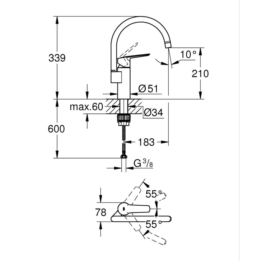 GROHE 304692430 - Köögisegisti START 339 mm must
