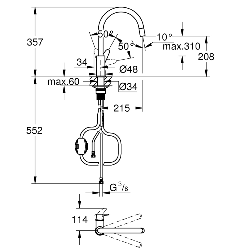 GROHE 30562000 - Köögisegisti START CURVE 357 mm, läikiv kroom