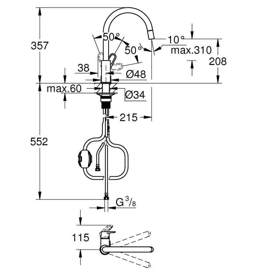 GROHE 30569000 - Köögivalamu segisti START FLOW 357 mm poleeritud kroom