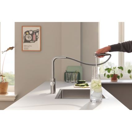 GROHE 30590DC0 - Köögisegisti väljatõmmatava otsikuga BLUE PURE, roostevabast terasest