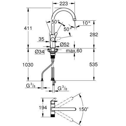 GROHE 30592000 - Valamusegisti BLUE PURE StartCurve 411 mm läikiv kroom