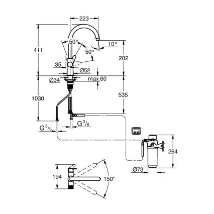 GROHE 30593000 - Valamusegisti BLUE PURE C-väljavool läikiv kroom