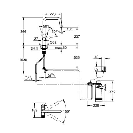 GROHE 30594000 - Köögisegisti BLUE PURE Start filtreerimisfunktsiooniga Ultrasafe, kroomitud