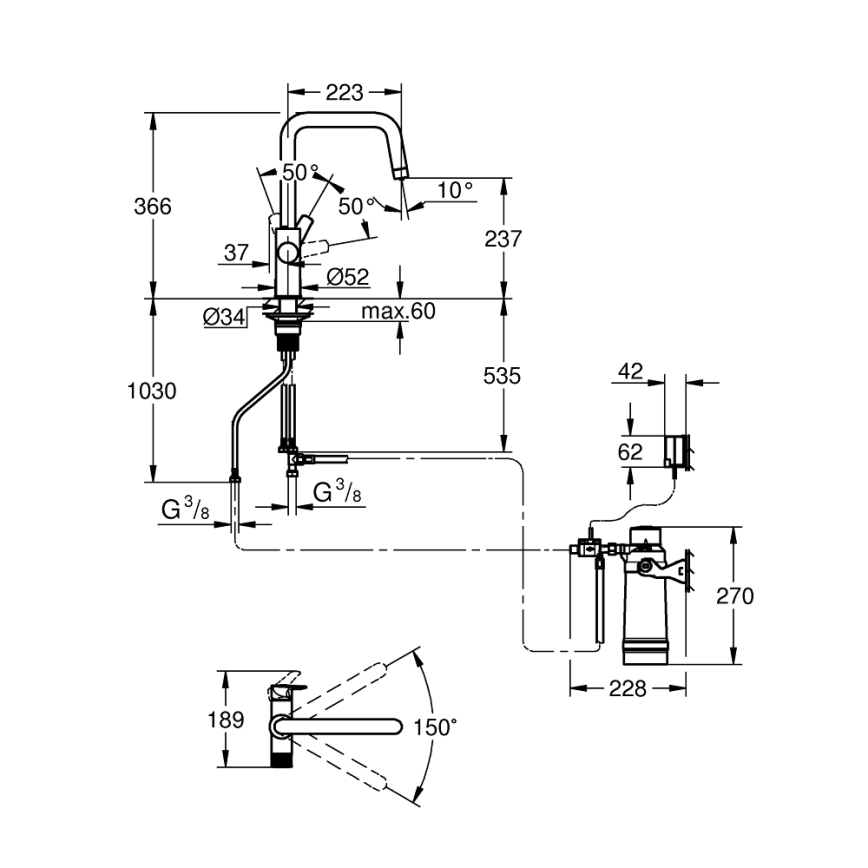 GROHE 30594000 - Köögisegisti BLUE PURE Start filtreerimisfunktsiooniga Ultrasafe, kroomitud