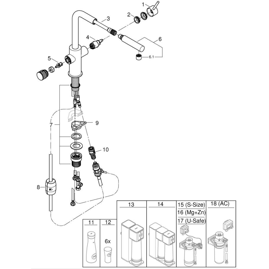 GROHE 30601000 - BLUE PURE A köögisegisti väljatõmmatava otsikuga, läikiv kroomviimistlus