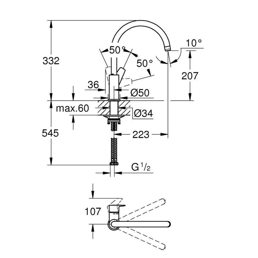 GROHE 31233001 - köögisegisti START, läikiv kroom