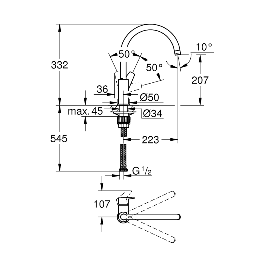 GROHE 31233001 - köögisegisti START, läikiv kroom