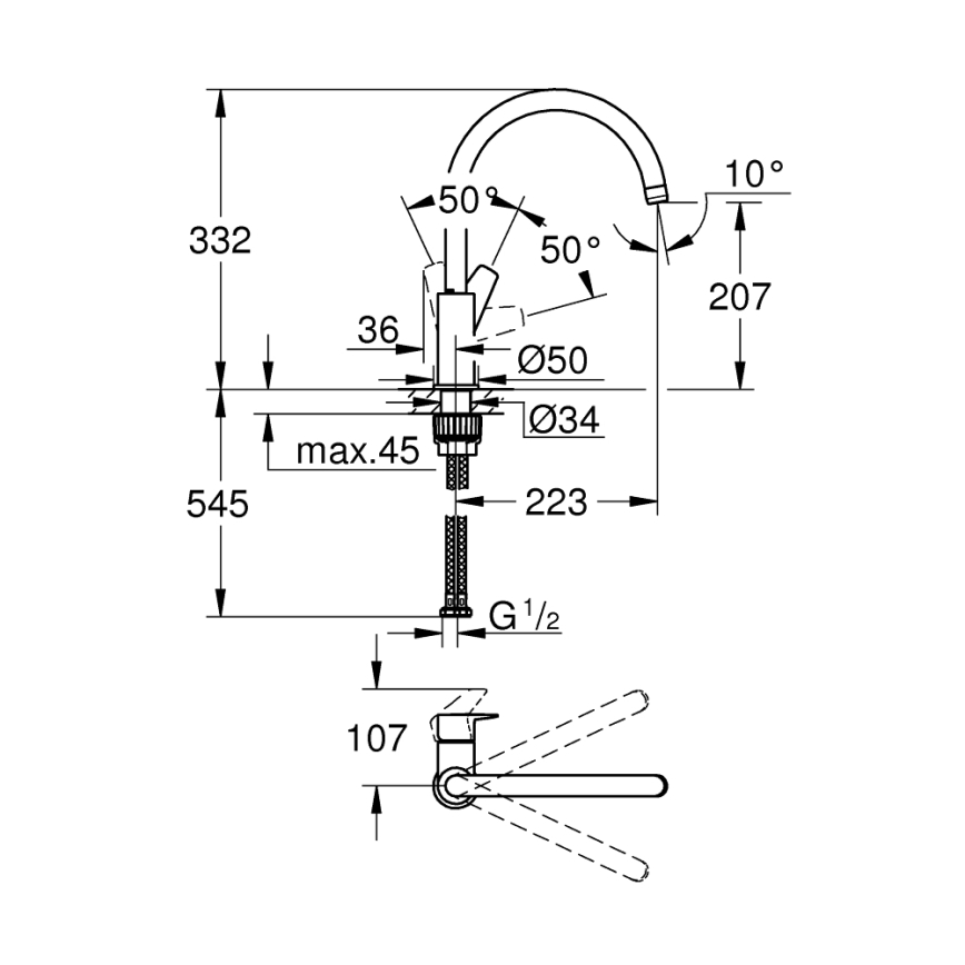 GROHE 31233001 - köögisegisti START, läikiv kroom