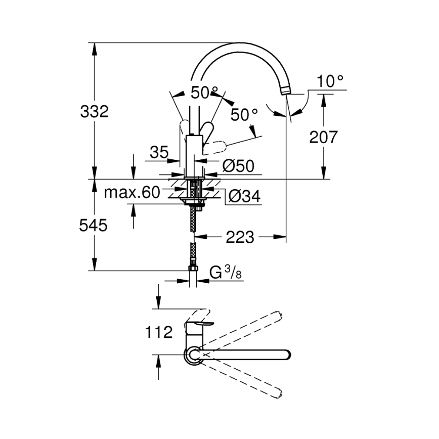 GROHE 31367001 - Valamusegisti BAUEDGE 332 mm läikiv kroom