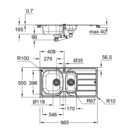 GROHE 31564SD1 - K200 köögivalamu 965 × 500 mm roostevabast terasest