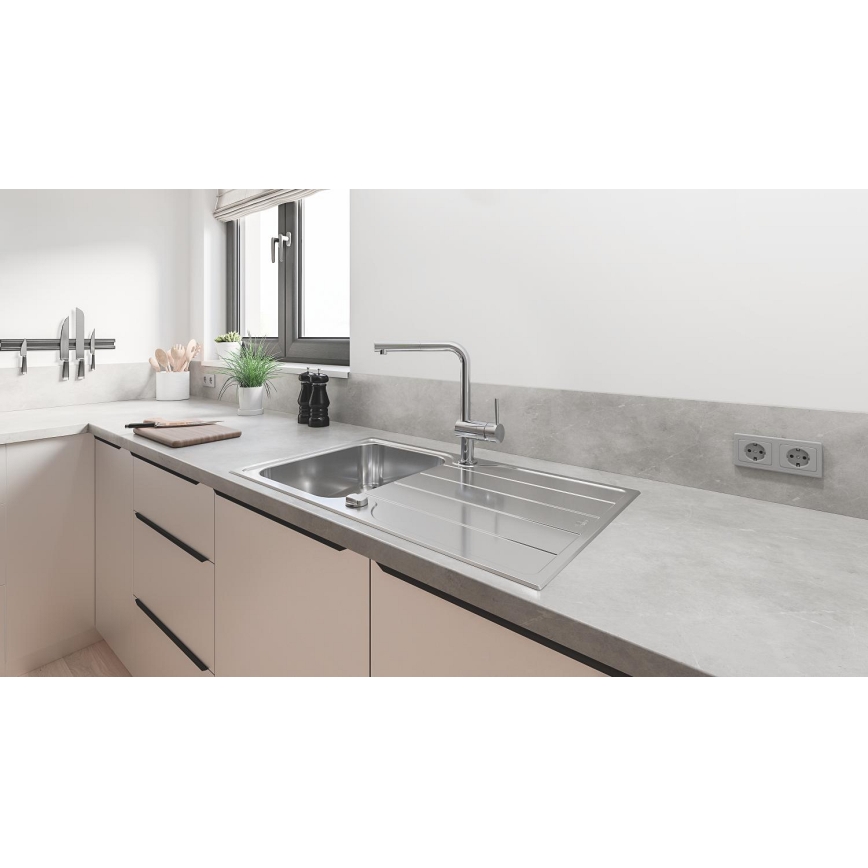 GROHE 31573SD1 -Komplekt köögivalamut K500 nõrutusalusega ja segisti A-ga 86×50 cm roostevabast terasest