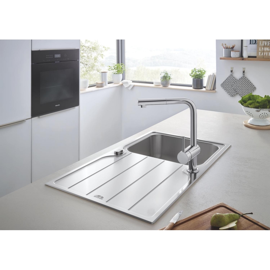 GROHE 31573SD1 -Komplekt köögivalamut K500 nõrutusalusega ja segisti A-ga 86×50 cm roostevabast terasest