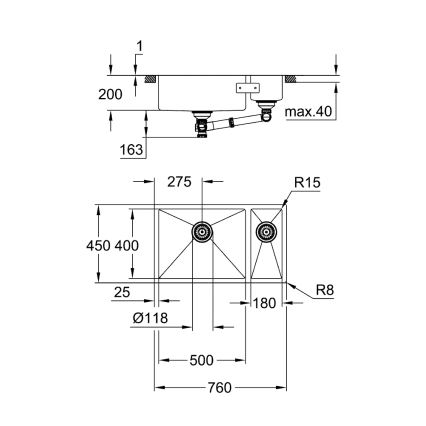 GROHE 31575SD1 - Köögivalamu K700U 760 × 450 mm roostevabast terasest