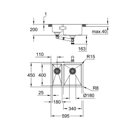 GROHE 31576SD1 - Köögivalamu K700U 595 × 450 mm, roostevabast terasest