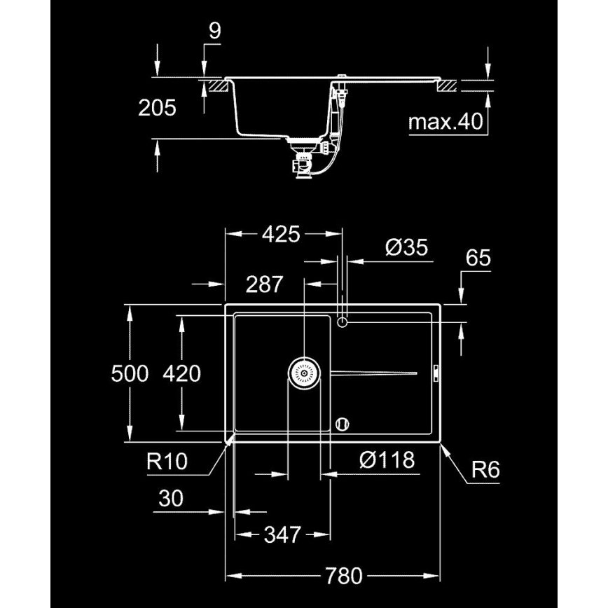 GROHE 31639AP0 - Komposiitvalamu K400 780 × 500 mm must