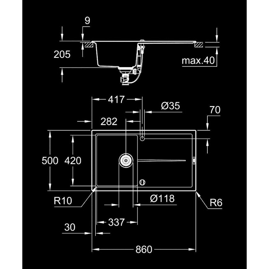 GROHE 31640AP0 - K400 komposiitvalamu 860 × 500 mm, graniit/must