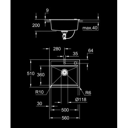 GROHE 31651AP0 - komposiitvalamu K700 560 × 510 mm must