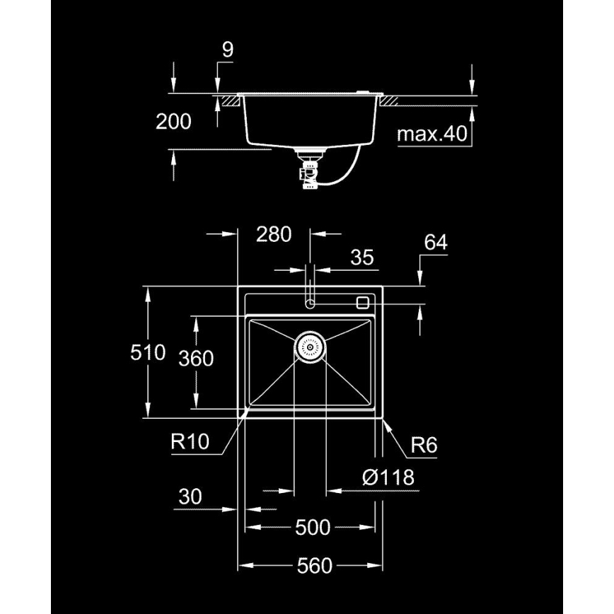 GROHE 31651AP0 - Köögivalamu K700 560 × 510 mm graniit/must