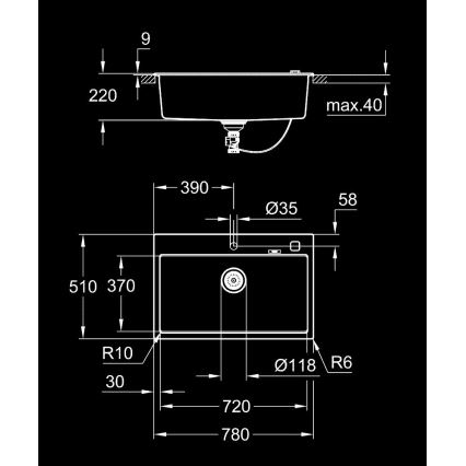 GROHE 31652AP0 - K700 komposiitvalamu 780 × 510 mm must