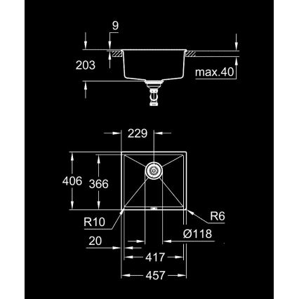 GROHE 31653AP0 - Valamu K700U 457 × 406 mm kivi/must
