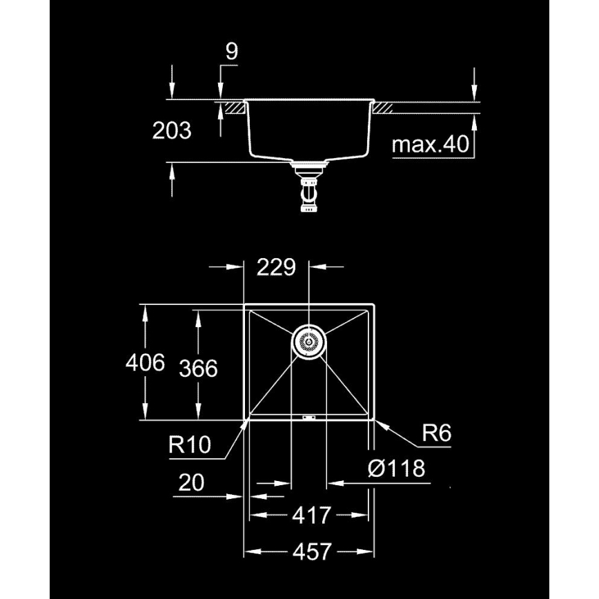 GROHE 31653AP0 - Valamu K700U 457 × 406 mm kivi/must