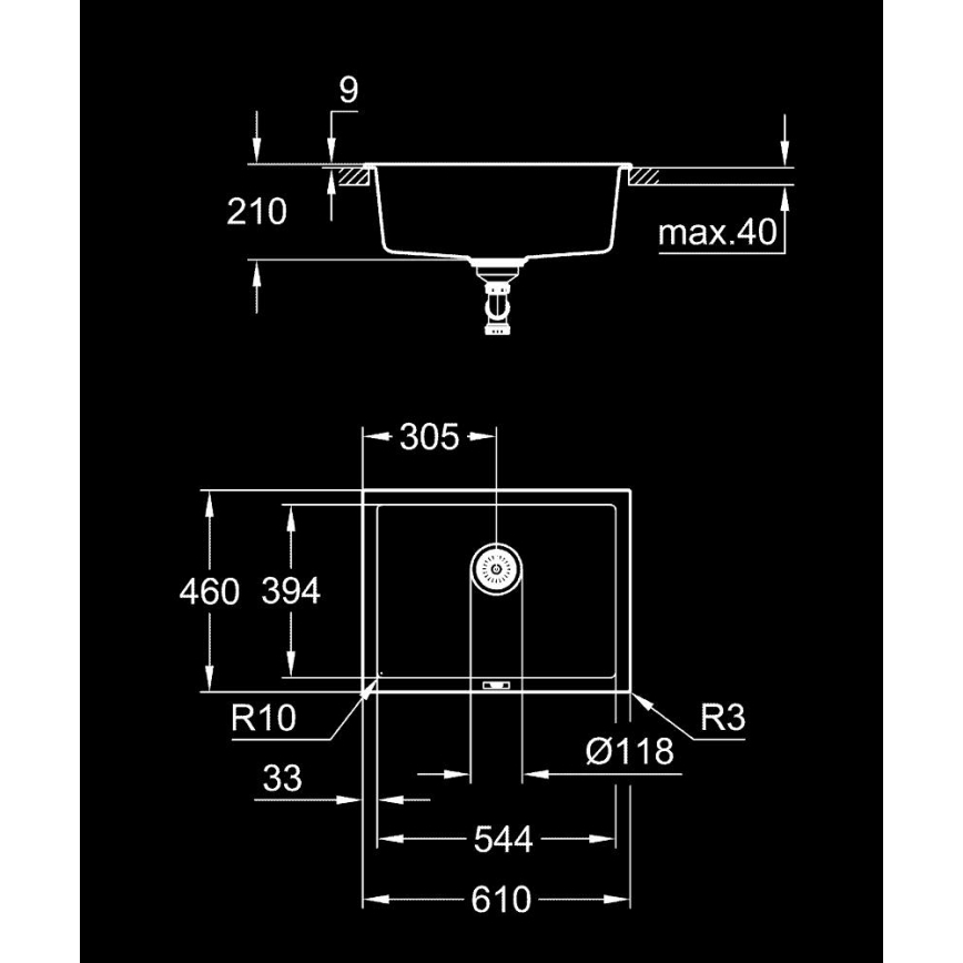 GROHE 31655AP0 - Komposiitvalamu K700U 610 × 460 mm must