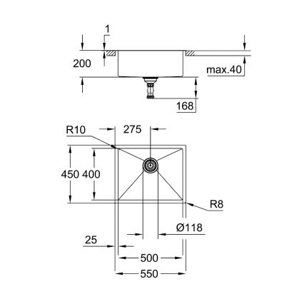 GROHE 31726SD0 - Köögivalamu K700 550 × 450 mm roostevabast terasest