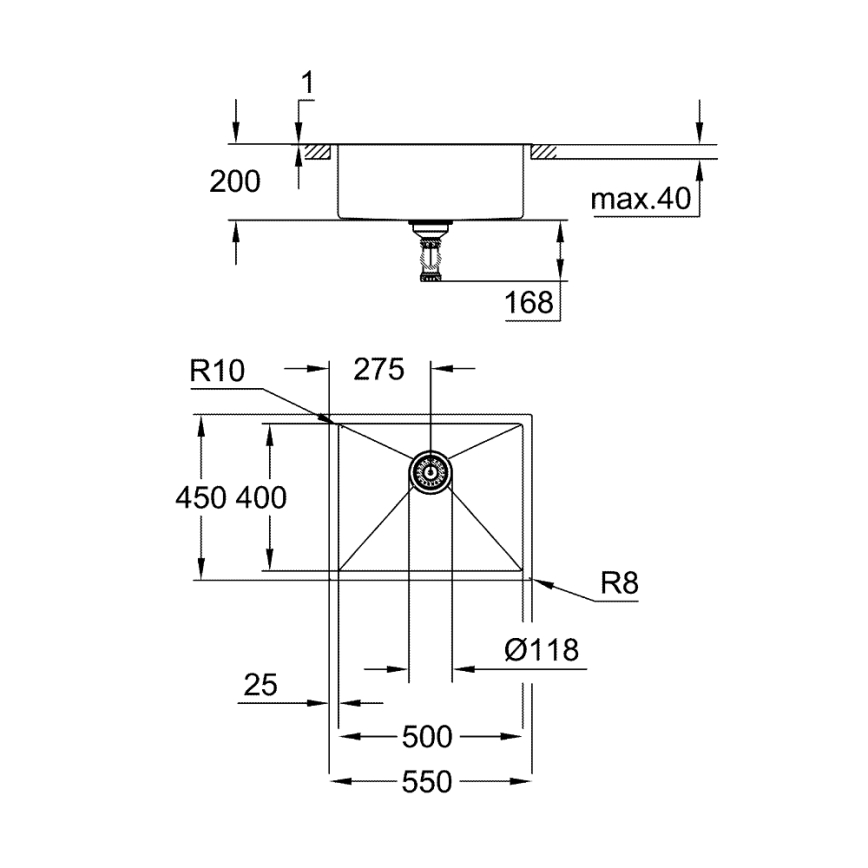 GROHE 31726SD0 - Köögivalamu K700 550 × 450 mm roostevabast terasest