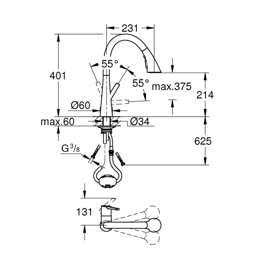 GROHE 32294002 - Köögisegisti ZEDRA 401 mm, läikiv kroom