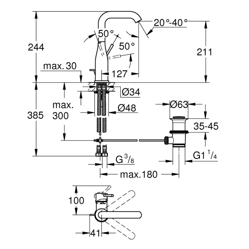 GROHE 32628AL1 - Valamu segisti ESSENCE suurus L grafiit