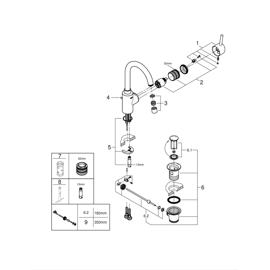 GROHE 32723001 - Valamu segisti FEEL suurus L läikiv kroom