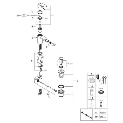 GROHE 32839000 - EUROSMART COSMOPOLITAN bidee segisti, suurus S, läikiv kroom
