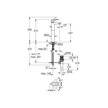 GROHE 32856000 - Valamu segisti BAULOOP 12” läikiv kroom