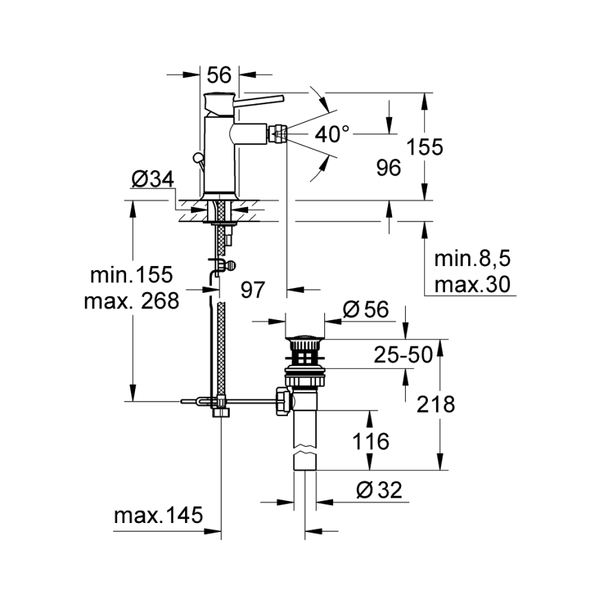 GROHE 32864000 - BAUCLASSIC bidetisegisti, läikiv kroom