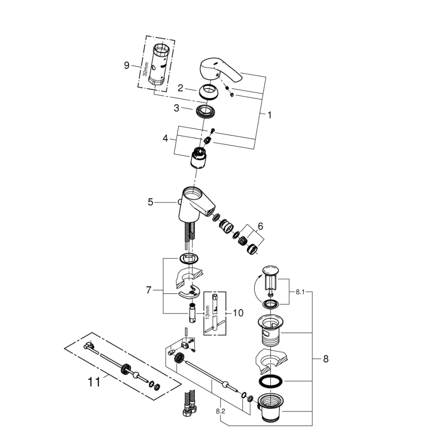 GROHE 32929002 - EUROSMART bidee segisti, S-suurus, läikiv kroom