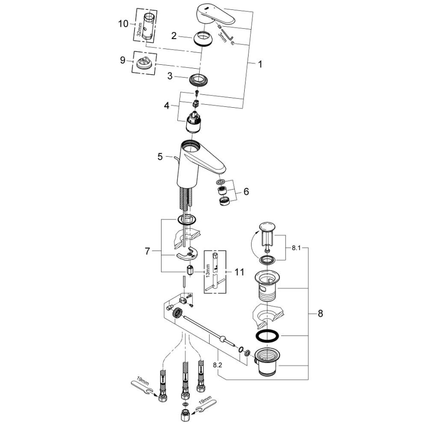 GROHE 33177002 - Valamu segisti EURODISC COSMOPOLITAN DN 15, läikiv kroom