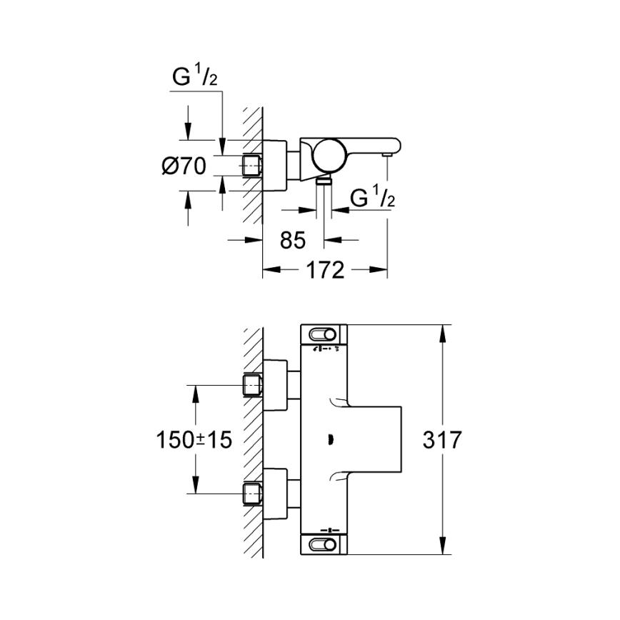 GROHE 34174001 - GROHTHERM 2000 termostaatne vannisegisti, 172 mm, läikiv kroom