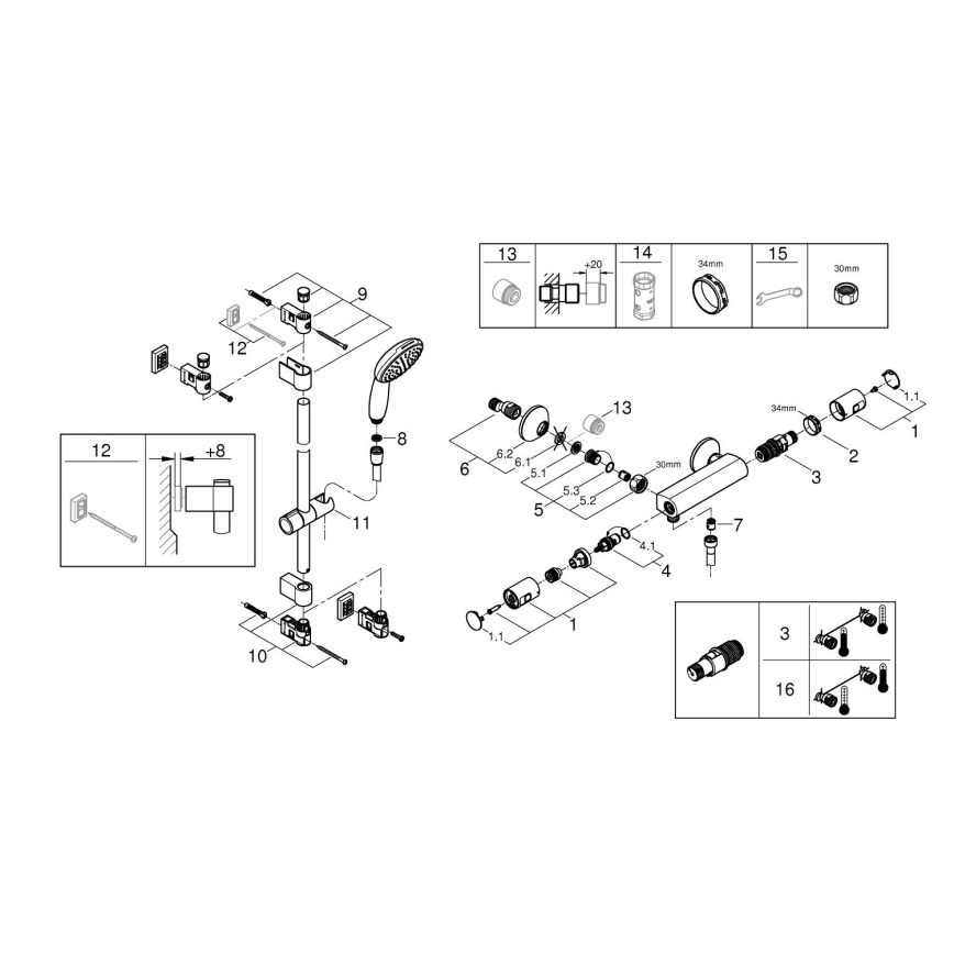 GROHE 345972431 - termostaatiline dušisegisti PRECISION START 12” 60 cm must