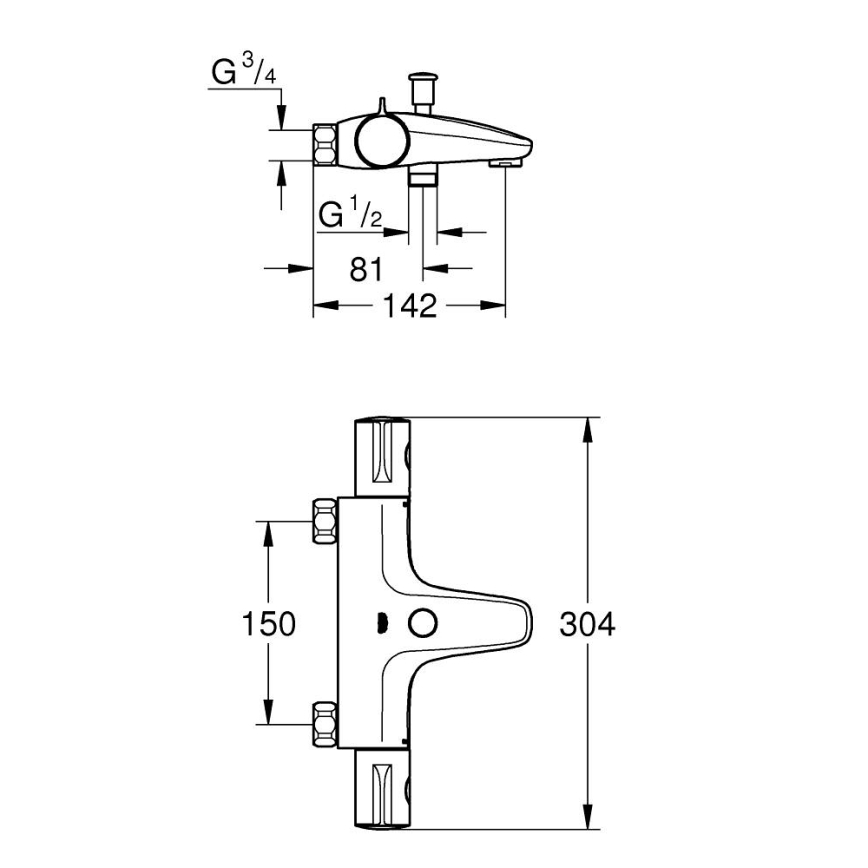 GROHE 34754000 - termostaatiline vannisegisti GROHTHERM 800 DN 15, läikiv kroom