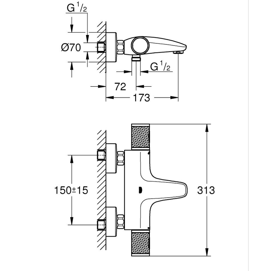 GROHE 34788000 - termostaatne vannisegisti PRECISION FEEL DN 15 läikiv kroom