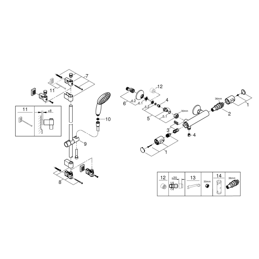 GROHE 34800001 - Dušikomplekt termostaatsegistiga PRECISION FLOW 600 mm läikiv kroom