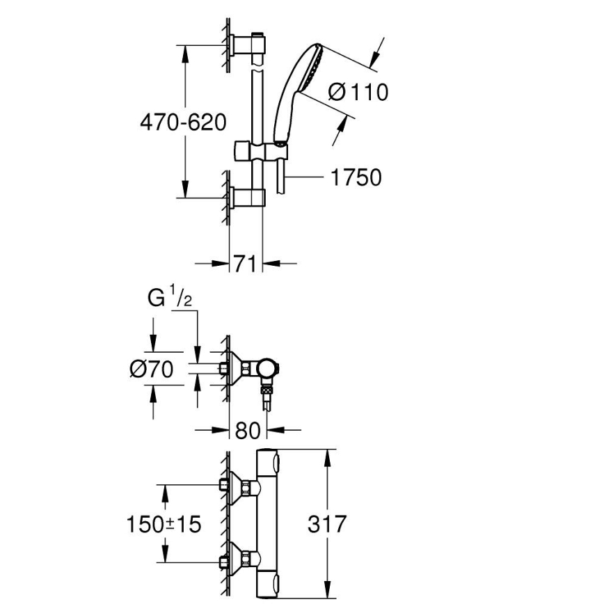GROHE 34800001 - Dušikomplekt termostaatsegistiga PRECISION FLOW 600 mm läikiv kroom