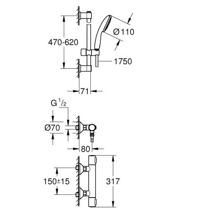 GROHE 34800001 - termostaatne dušisegisti PRECISION FLOW 600 mm kroom