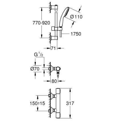 GROHE 34805001 - Dušikomplekt termostaatsegistiga PRECISION FLOW DN 15, läikiv kroom